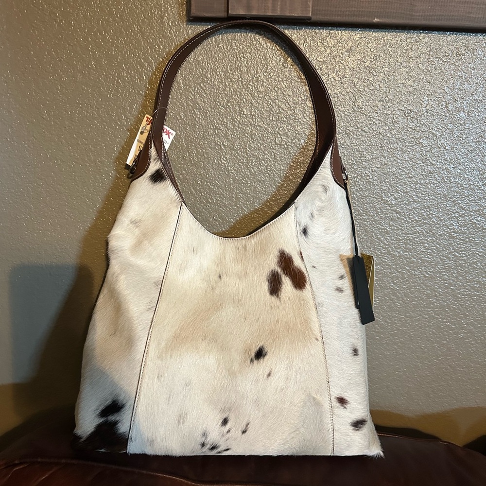 New CAVALCANTI Viral Cowhide PonyHair Genuine Leather Made in Italy Hobo Bag NWT
